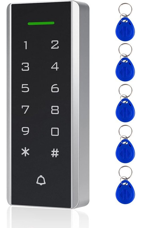Door Access Control System, 125KHz Proximity ID Card Access Control Keypad Support 1000 Users ID Card Reader Digital Keypad + 5PCS Keychains for Entry Access Controller Gate Opener