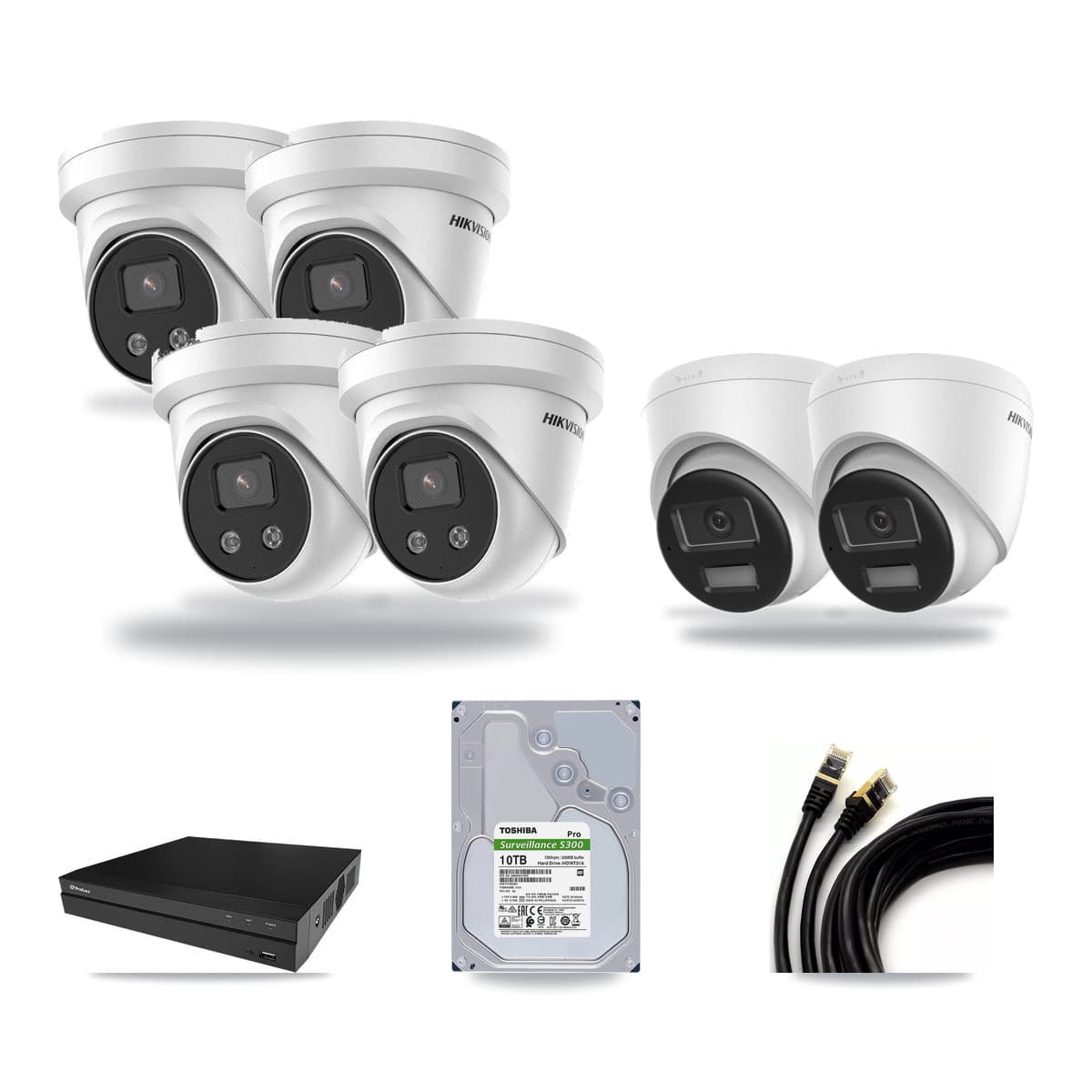 Hikvision & Prolux 8-Channel 5MP – 4K CCTV Kit — 2 DS-2CD1383G2-LIU 4K + 4 DS-2CD3356G2-ISU 5MP Turret Cameras + 10TB Recording (PXN-2108HS-8P-4K Recorder) - Image 1