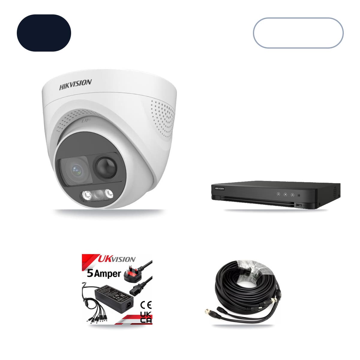 Hikvision 8-Channel 5MP CCTV Kit — 6 DS-2CE72KF3T-PIRXO Turret Cameras + 6TB Recording (IDS-7208HUHI-M1/E Recorder)
