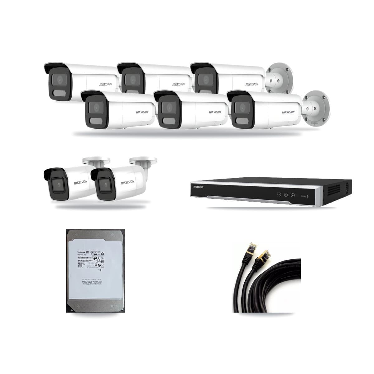 Hikvision 8-channel CCTV kit: 8 cameras (6× 4MP Bullet + 2× 4K Bullet), 14TB hard drive