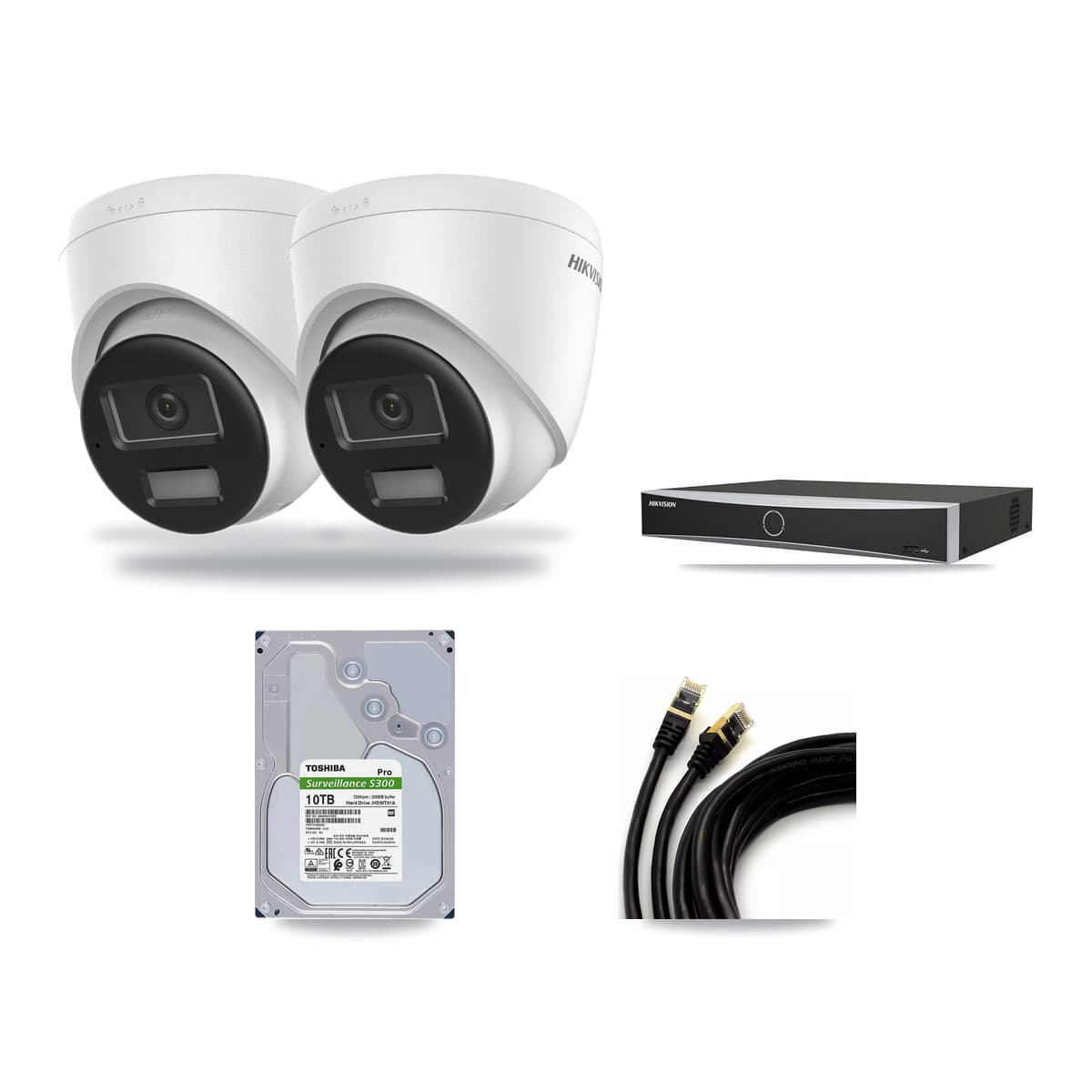 Hikvision 4-Channel 4K CCTV Kit — 2 DS-2CD1383G2-LIUF/SL Turret Cameras + 10TB Recording (DS-7604NXI-K1/4P Recorder) - Image 1