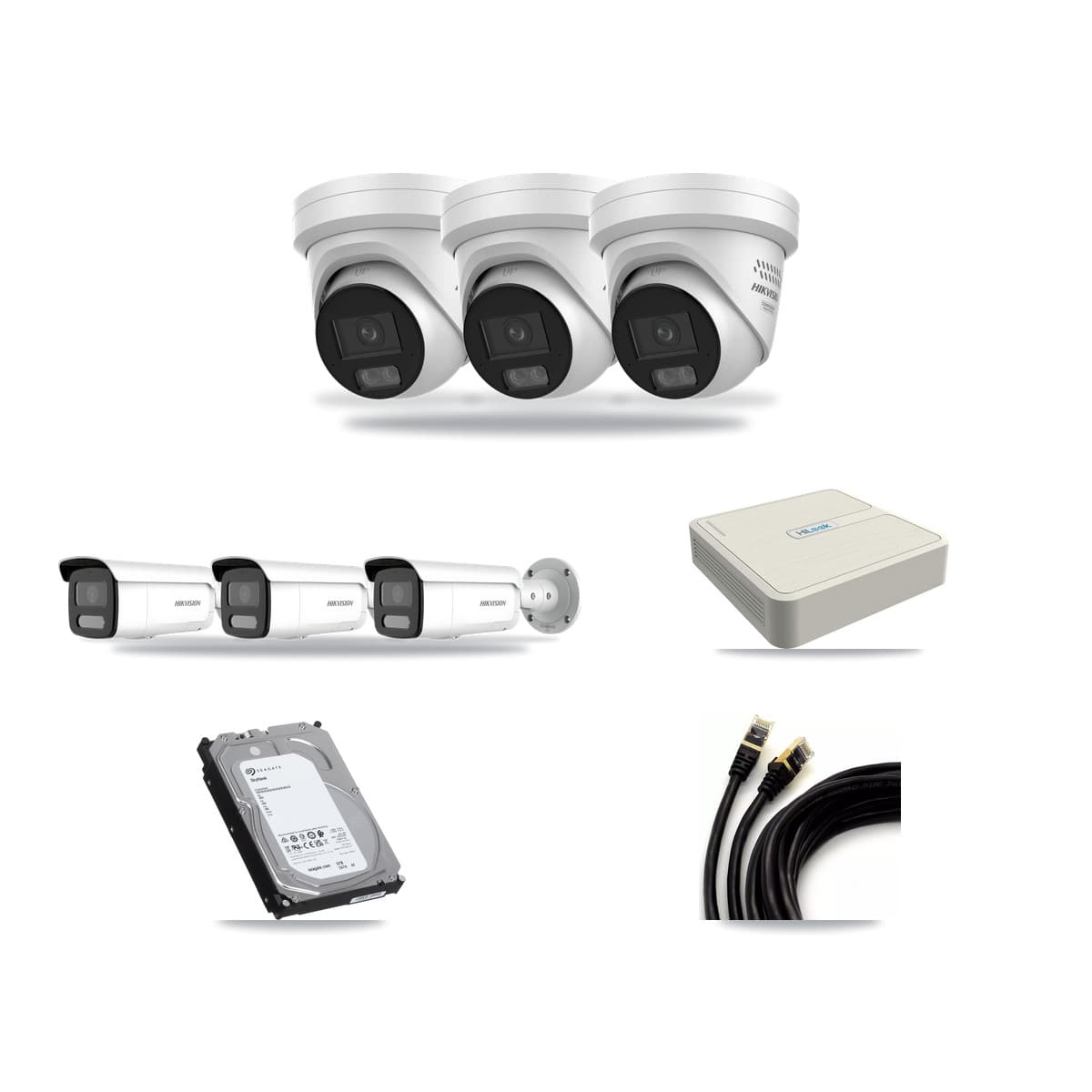 Hikvision & HiLook 8-Channel 4MP CCTV Kit — 3 Turret + 3 Bullet Cameras + 6TB Recording (NVR-108H-D Recorder) - Image 1