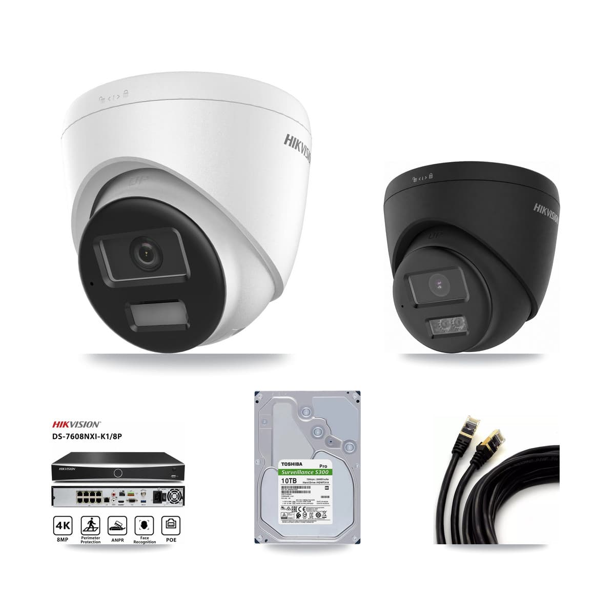 Hikvision 8-Channel 4K CCTV Kit — 5 + 1 Black Turret Cameras + 10TB Recording