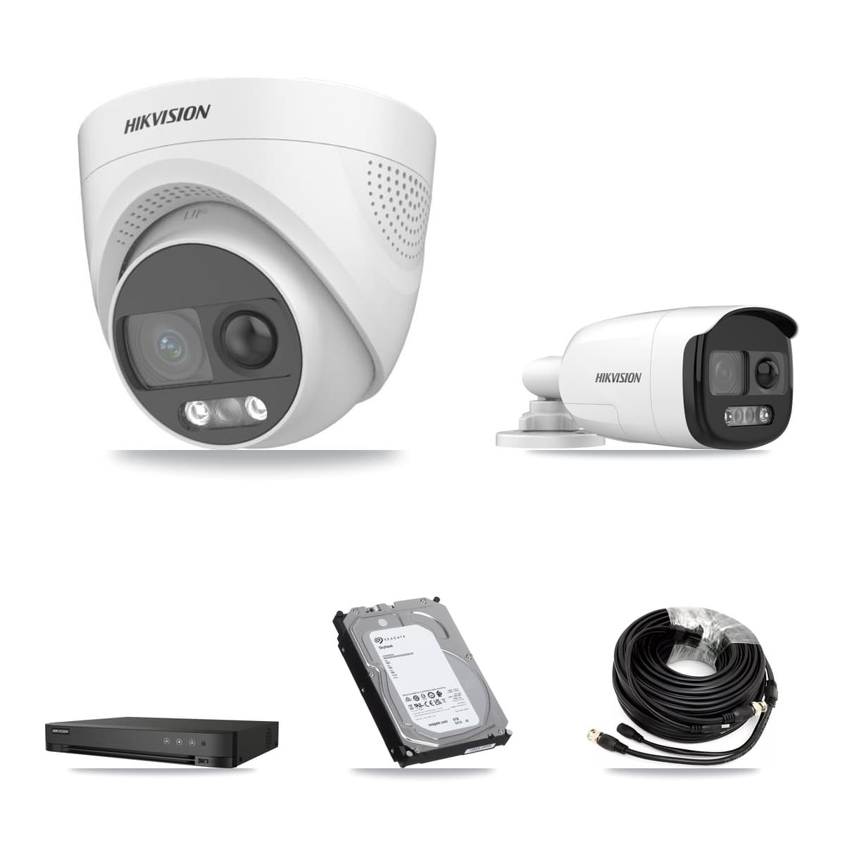 Hikvision 4-Channel 5MP CCTV Kit — 1 DS-2CE12KF3T Bullet + 2 DS-2CE72KF3T Turret Cameras + 6TB Recording (IDS-7204HUHI Recorder)