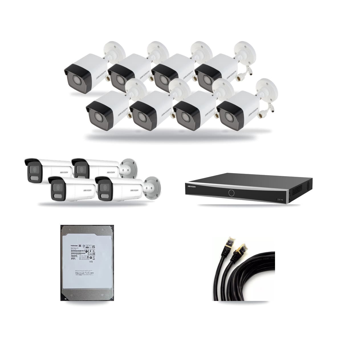 Hikvision 16-Channel 4MP – 5MP CCTV Kit — 8 5MP + 4 4MP Bullet Cameras + 14TB Recording (DS-7616NXI Recorder) - Image 1