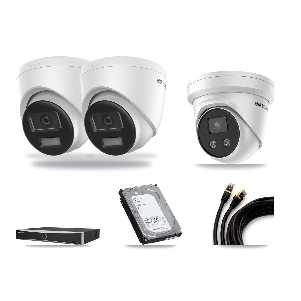Hikvision 4-Channel 5MP – 4K CCTV Kit — 2 DS-2CD1383G2-LIUF/SL 4K + 1 DS-2CD3356G2-ISU 5MP Turret Cameras + 6TB Recording (DS-7604NXI-K1/4P Recorder) - Image 1