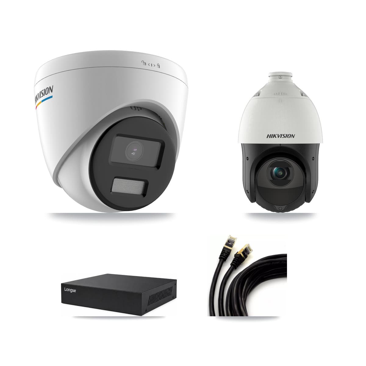 Hikvision & Longse 8-Channel 2MP – 4MP CCTV Kit — 3 2MP Turret + 1 4MP PTZ Cameras + 3TB Recording
