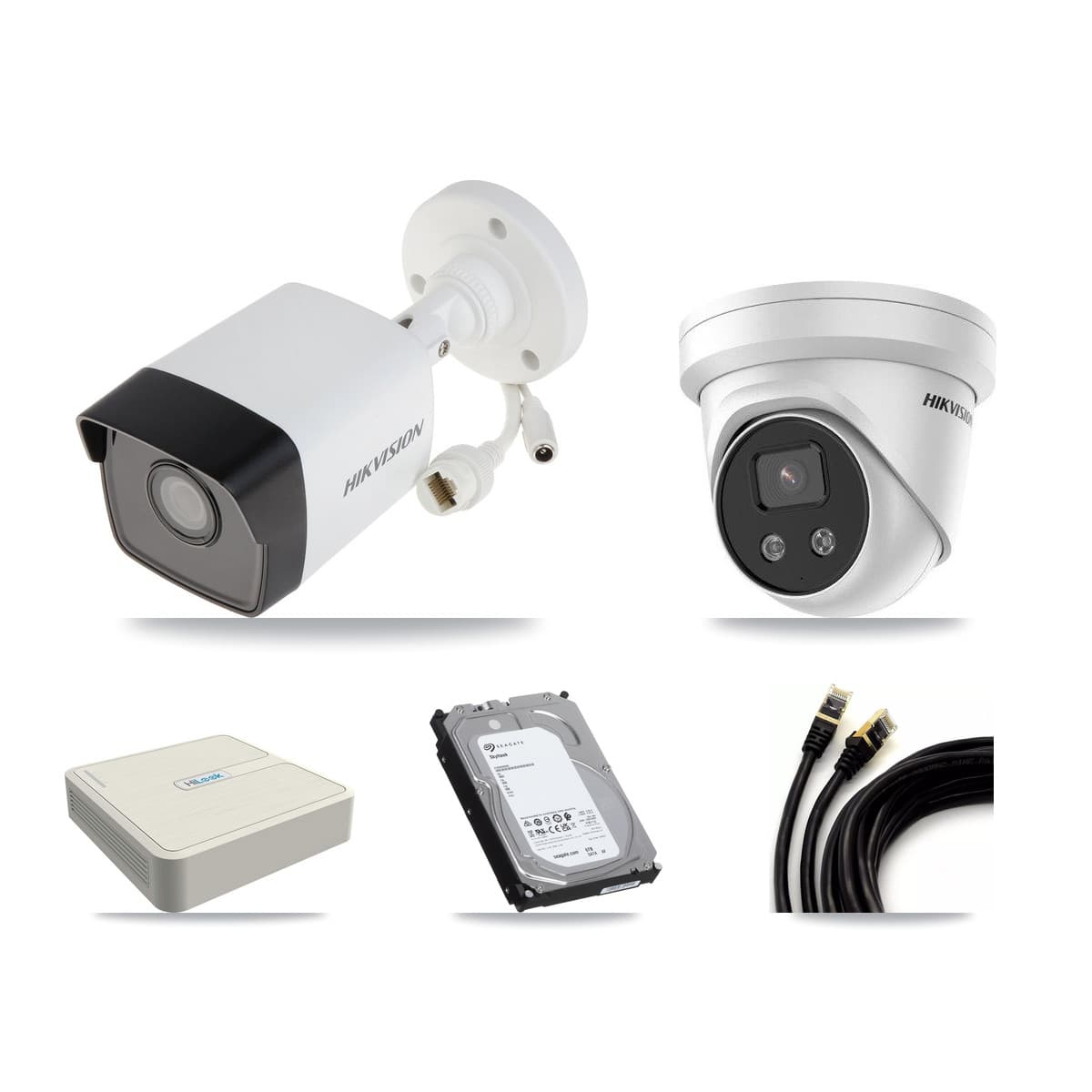 Hikvision & HiLook 8-Channel 5MP CCTV Kit — 3 Bullet + 1 Turret Cameras + 6TB Recording