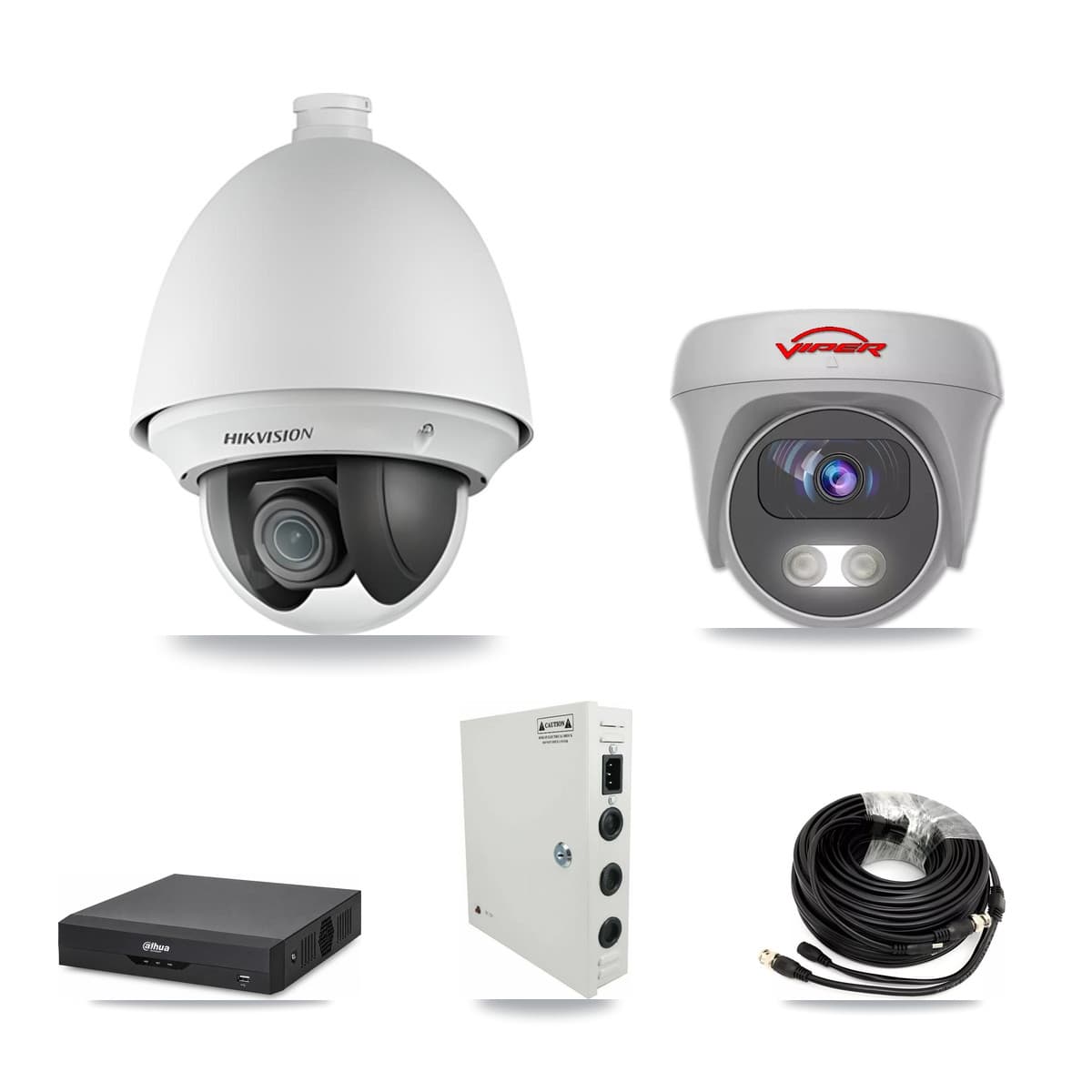 4-Channel 2MP – 5MP CCTV Kit — 3 2MP PTZ + 1 White 5MP Cameras + 3TB Recording (DH-XVR5104HS Recorder)