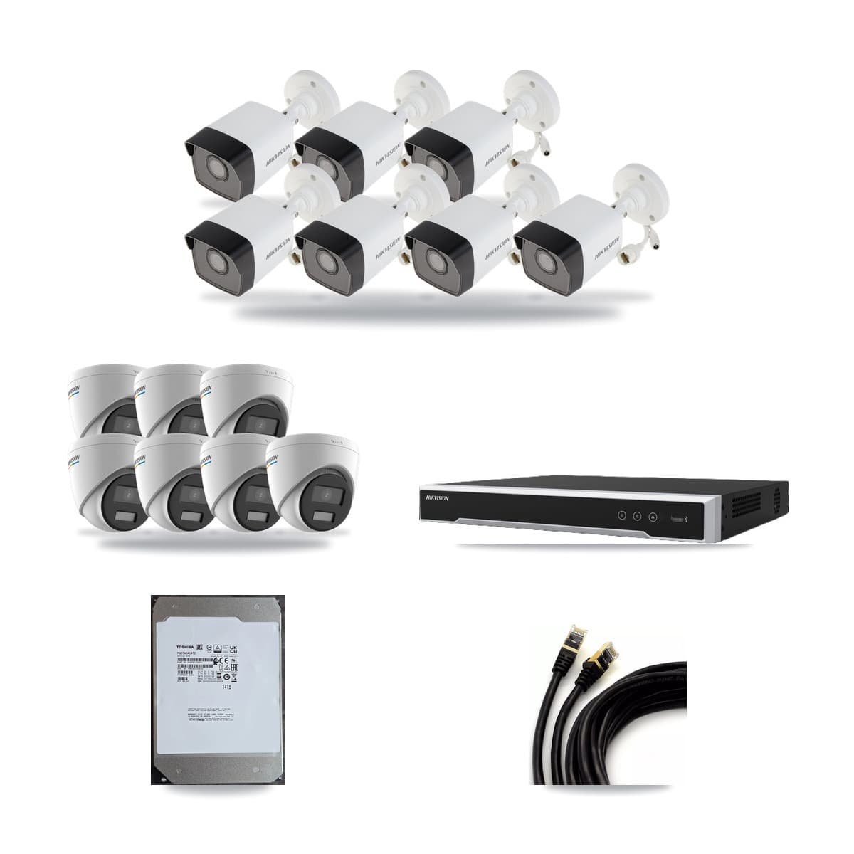 Hikvision 16-Channel 2MP – 5MP CCTV Kit — 7 5MP Bullet + 7 2MP Turret Cameras + 14TB Recording (DS-7616NI-M2 Recorder) - Image 1