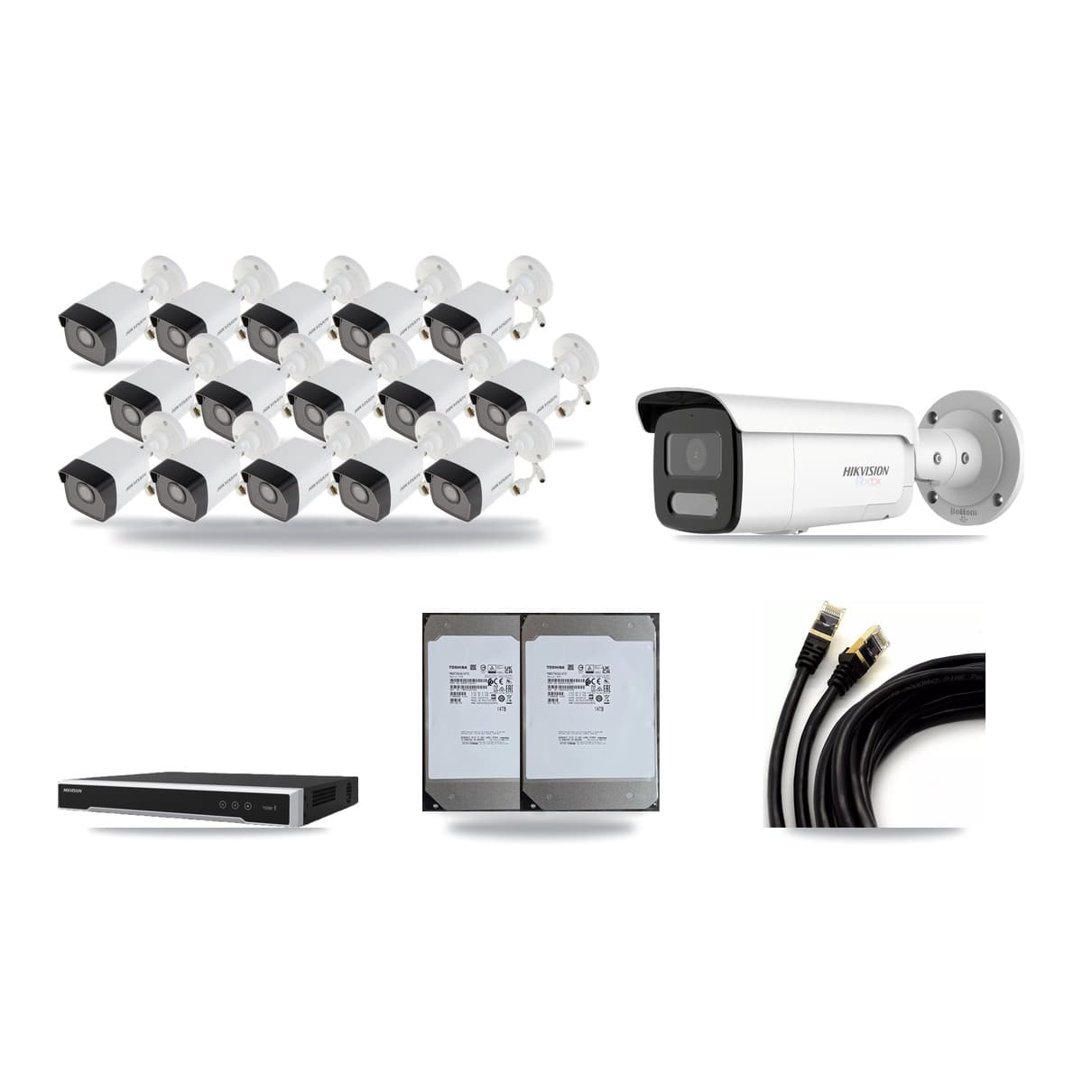 Hikvision 16-Channel 5MP – 4K CCTV Kit — 15 5MP + 1 White 4K Bullet Cameras + 2× 14TB Recording (DS-7616NI-M2 Recorder) - Image 1