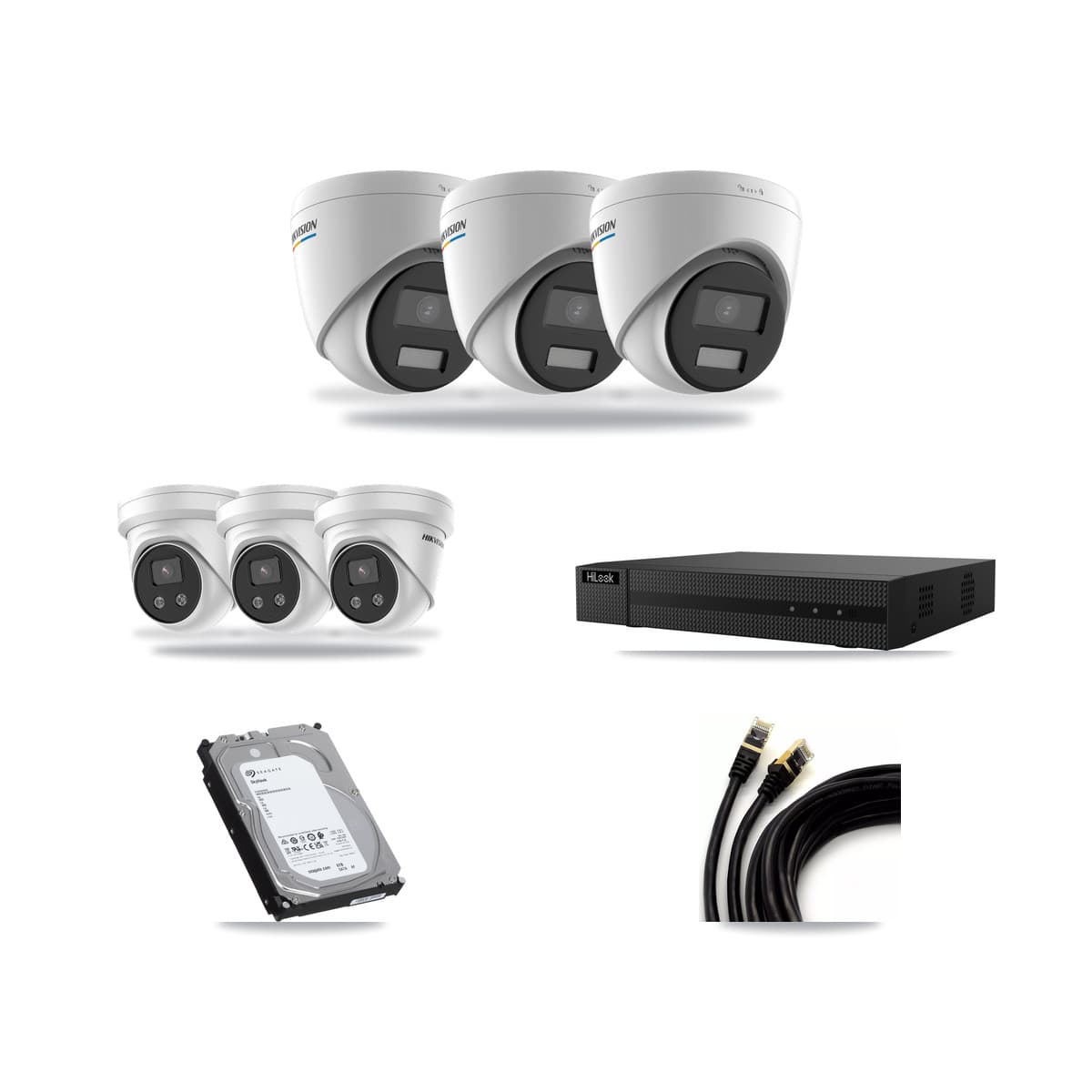 Hikvision & HiLook 8-Channel 2MP – 5MP CCTV Kit — 3 2MP + 3 5MP Turret Cameras + 6TB Recording (NVR-108MH-D Recorder) - Image 1