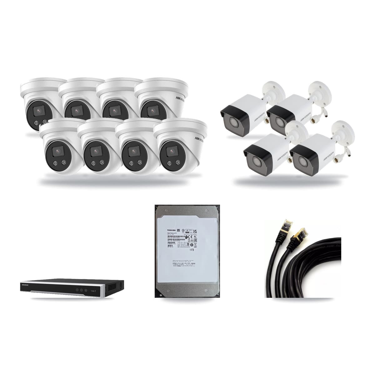 Hikvision 16-Channel 5MP CCTV Kit — 4 Bullet + 8 Turret Cameras + 14TB Recording (DS-7616NI-M2 Recorder) - Image 1