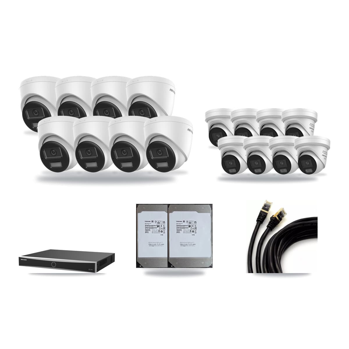 Hikvision 16-Channel 4MP – 4K CCTV Kit — 8 4K + 8 4MP Turret Cameras + 2× 14TB Recording - Image 1