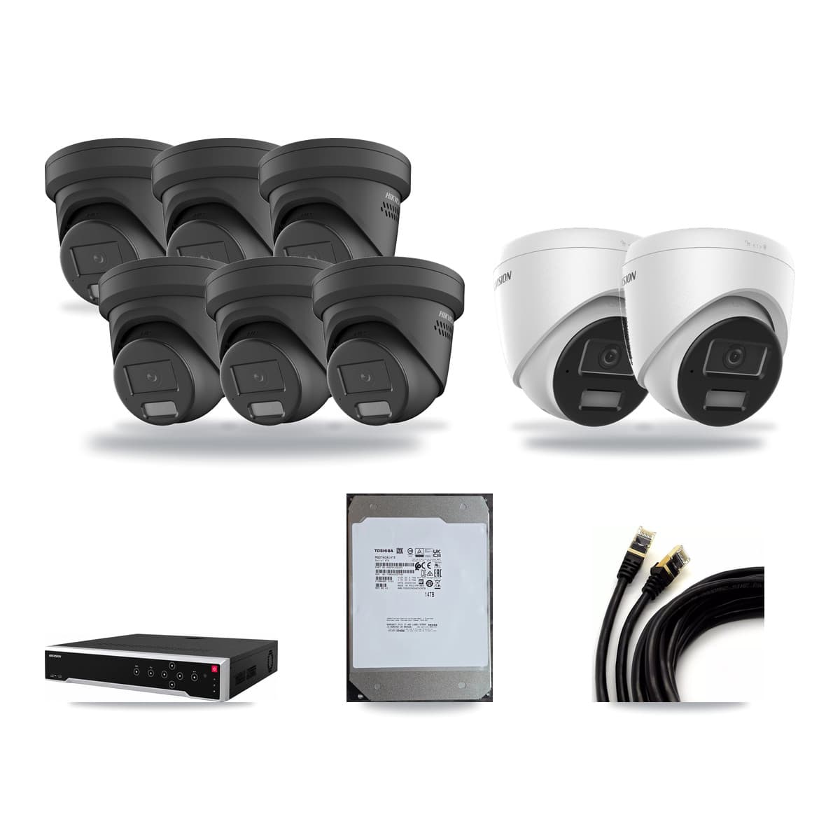 Hikvision 32-Channel 4MP CCTV Kit — 2 DS-2CD1343G2 + 6 DS-2CD2347G2 Turret Cameras + 14TB Recording - Image 1
