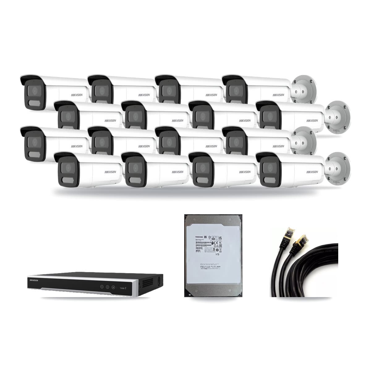 Hikvision 16-Channel 4MP – 4K CCTV Kit — 8 4MP + 8 White 4K Bullet Cameras + 14TB Recording (DS-7616NI-M2 Recorder) - Image 1