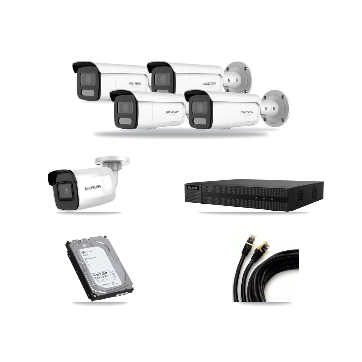 Hikvision & HiLook 8-Channel 4K CCTV Kit — 1 DS-2CD2085G1 + 4 DS-2CD2T87G2H Bullet Cameras + 6TB Recording - Image 1