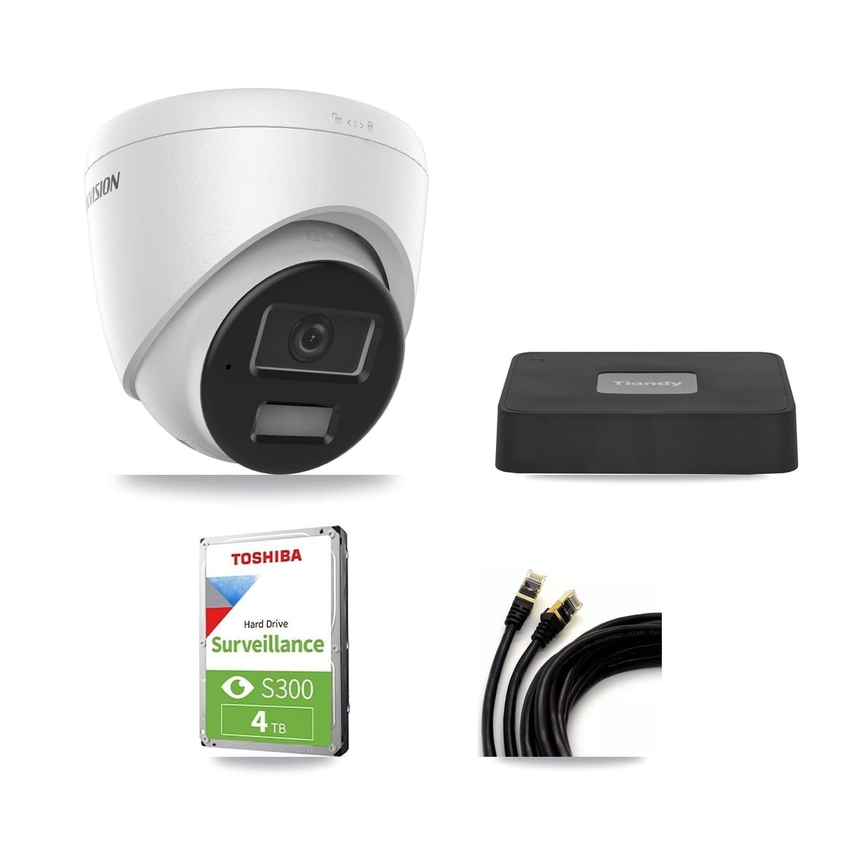 Hikvision & Tiandy 4-Channel 4MP CCTV Kit — 3 DS-2CD1343G2 Turret Cameras + 4TB Recording