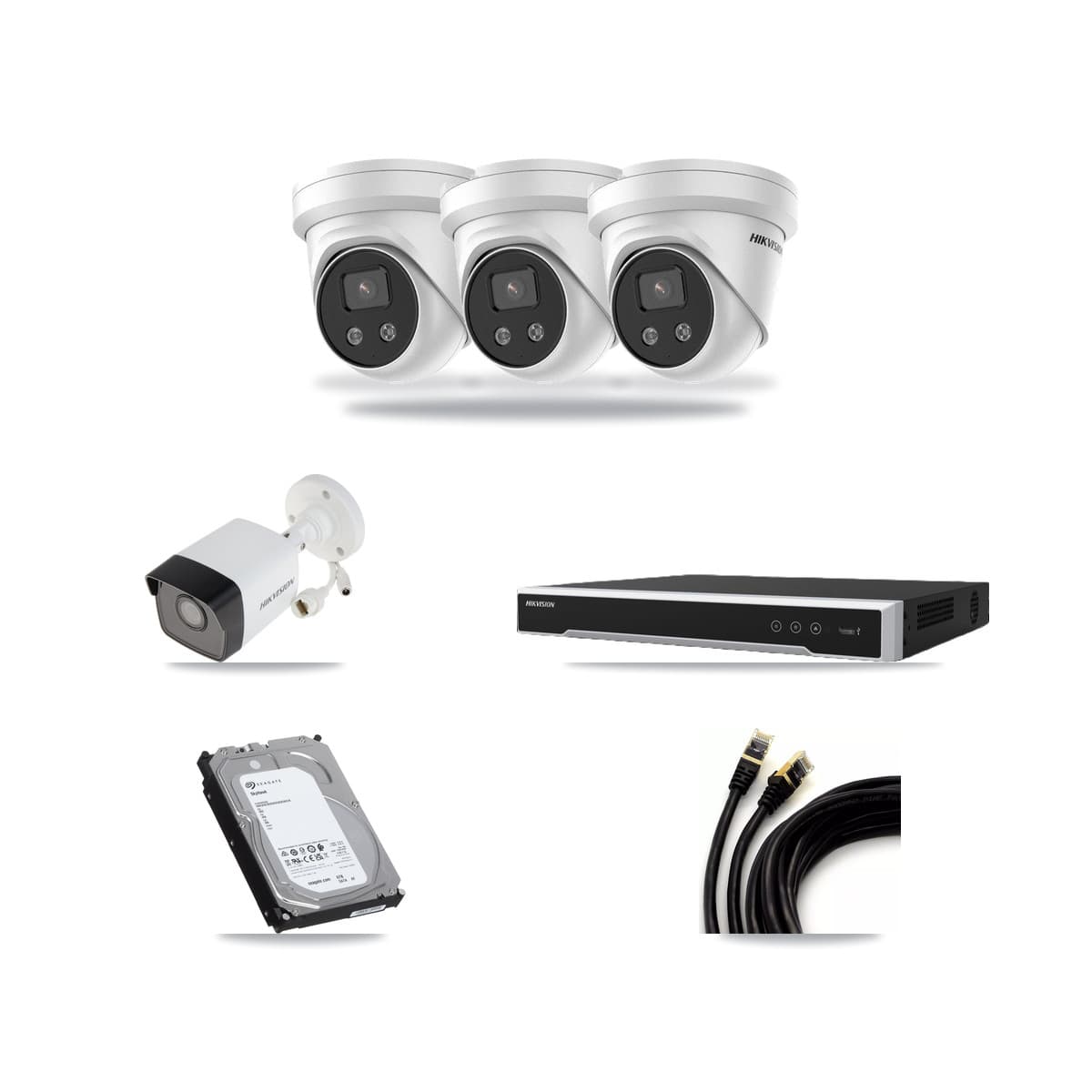 Hikvision 8-Channel 5MP CCTV Kit — 1 Bullet + 3 Turret Cameras + 6TB Recording (DS-7608NI-M2 Recorder) - Image 1
