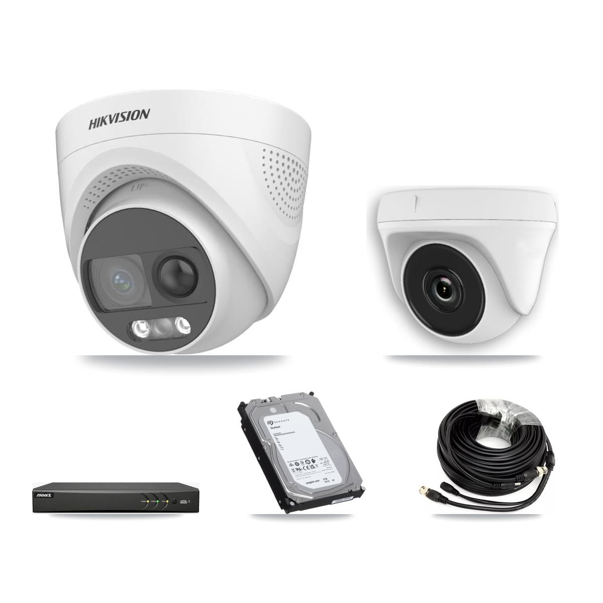 Hikvision & ANNKE 4-Channel 2MP – 5MP CCTV Kit — 3 DS-2CE72KF3T 5MP Turret + 1 White HDT-2MP-N20W 2MP Dome Cameras + 6TB Recording