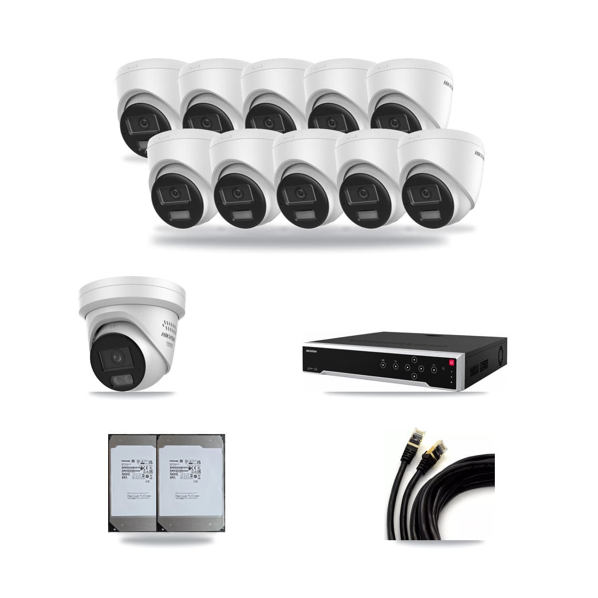 Hikvision 32-Channel 4MP – 4K CCTV Kit — 10 4K + 1 4MP Turret Cameras + 2× 14TB Recording - Image 1