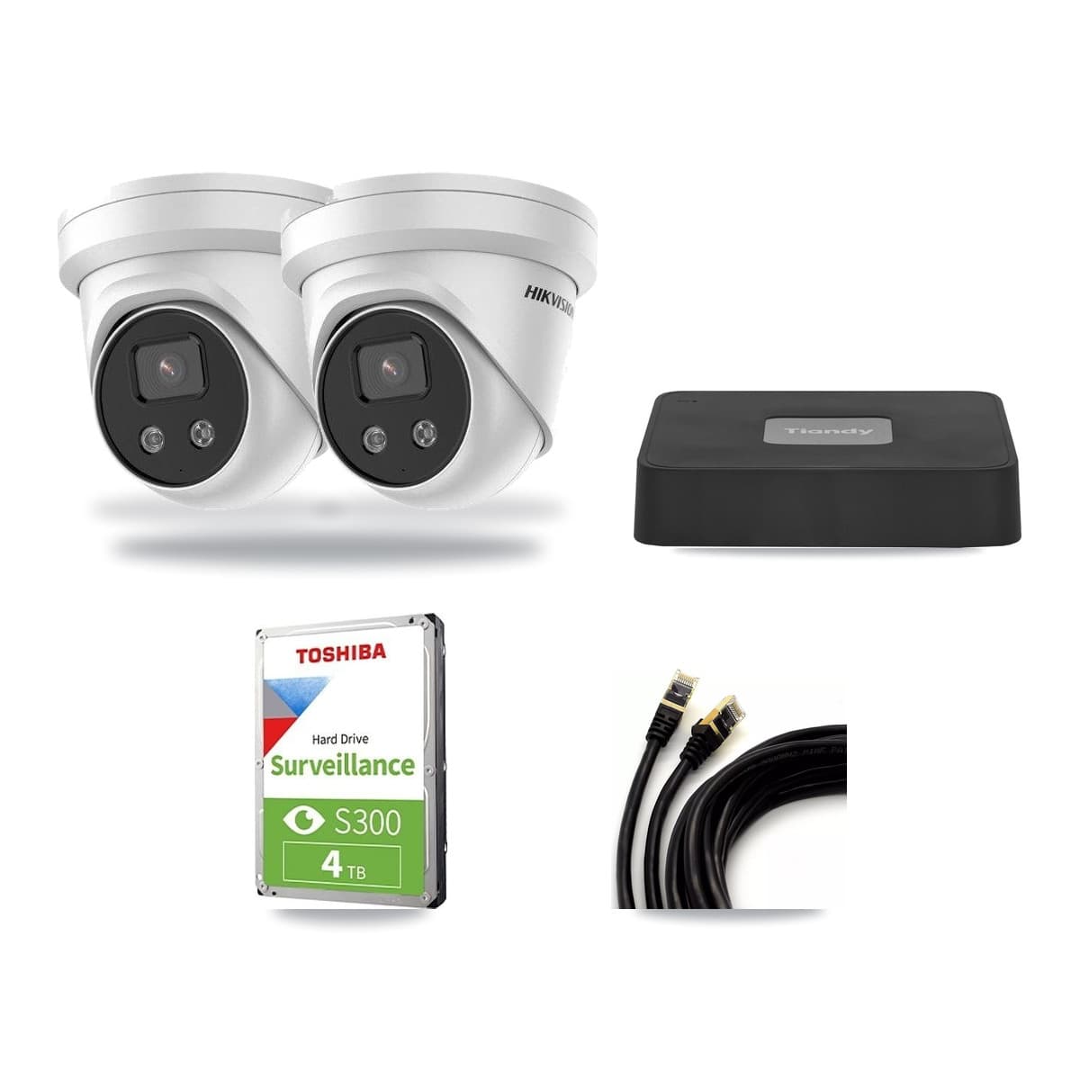 Hikvision & Tiandy 4-Channel 5MP CCTV Kit — 2 Turret + 1 Dome Cameras + 4TB Recording - Image 1