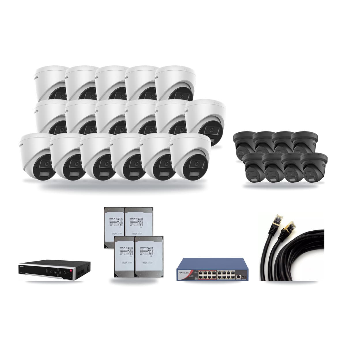 Hikvision 32-Channel 4MP CCTV Kit — 17 DS-2CD1343G2 + 8 DS-2CD2347G2 Turret Cameras + 4× 14TB Recording - Image 1