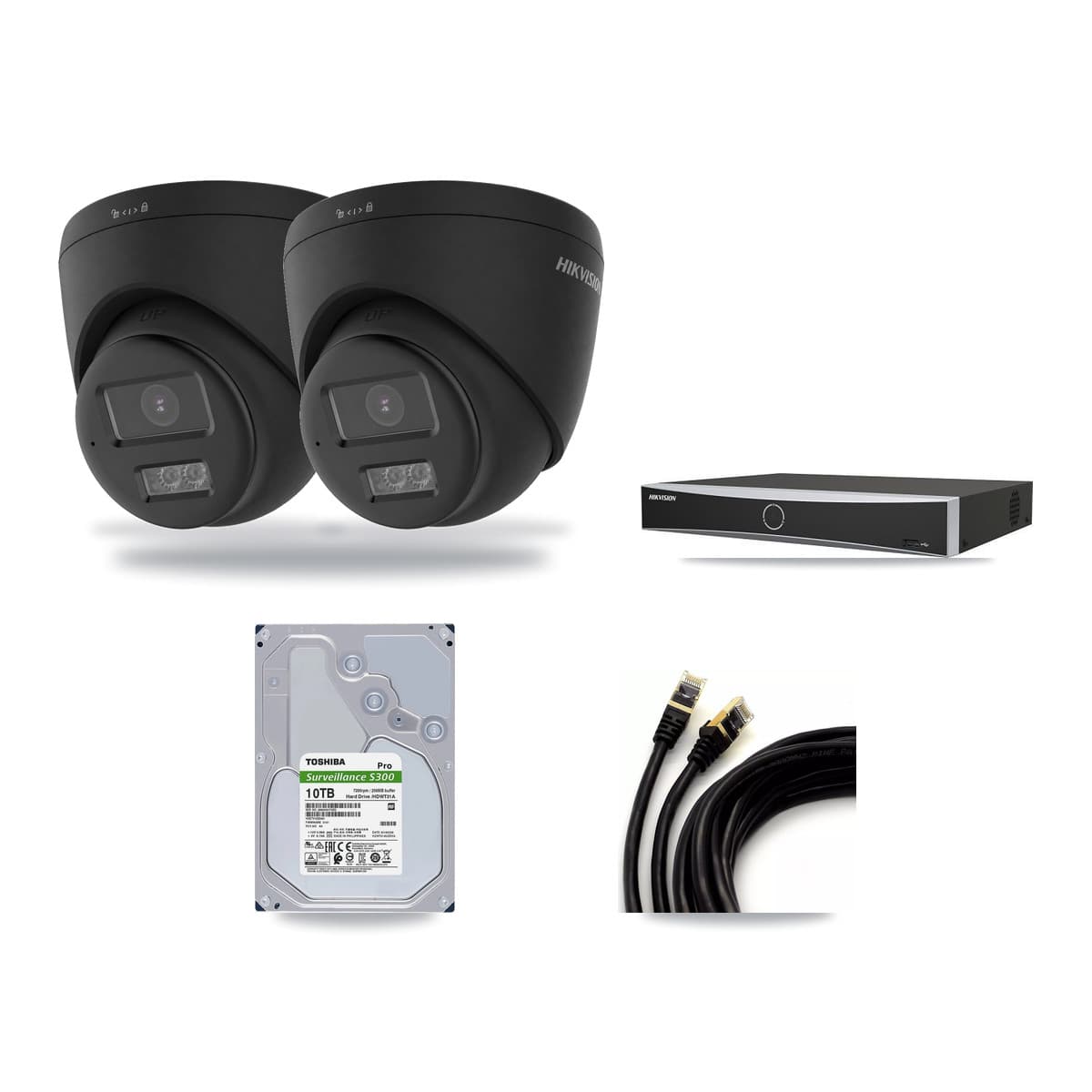 Hikvision 4-Channel 4K CCTV Kit — 2 Black DS-2CD1383G2 Turret Cameras + 10TB Recording - Image 1