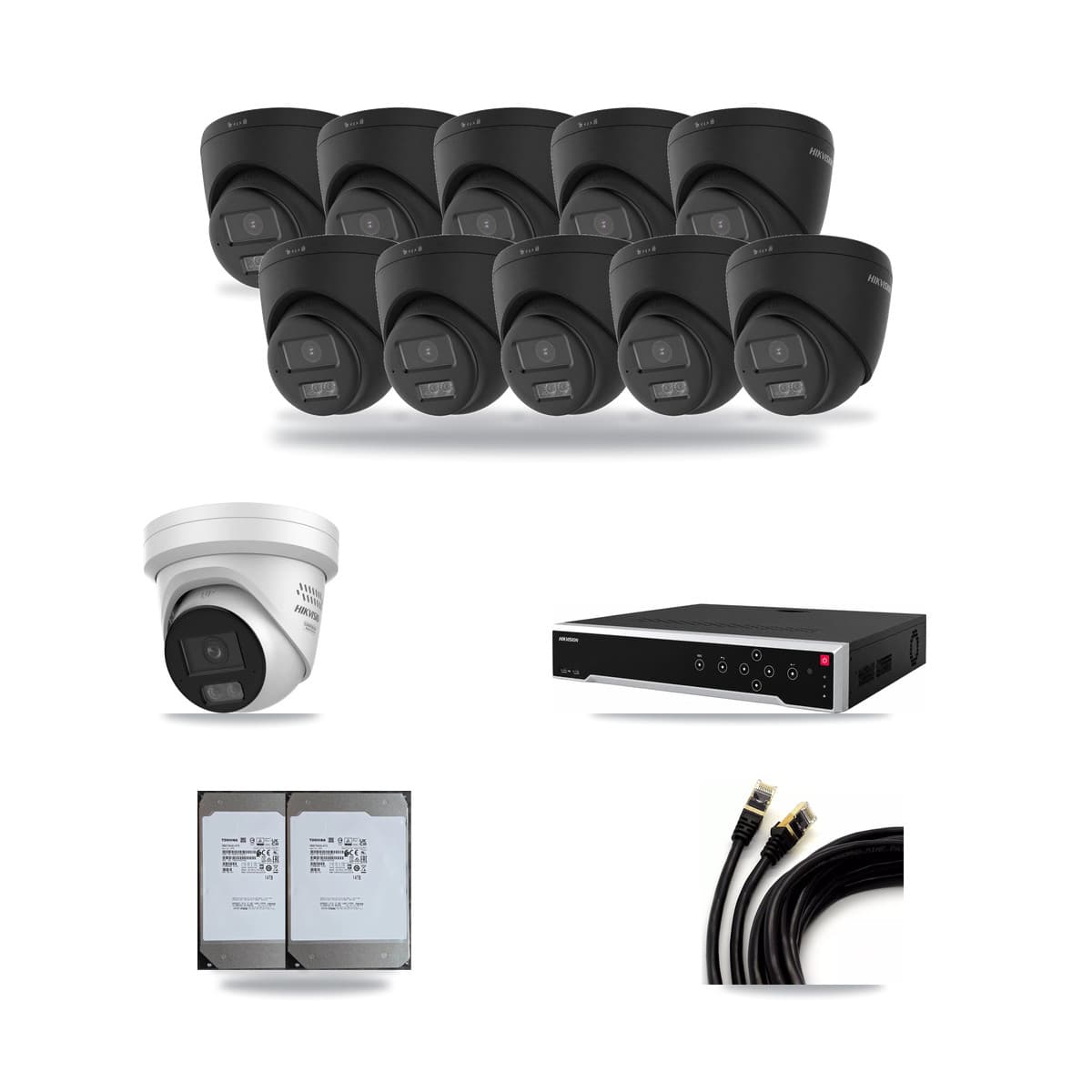 Hikvision 32-Channel 4MP – 4K CCTV Kit — 10 Black 4K + 1 4MP Turret Cameras + 2× 14TB Recording - Image 1