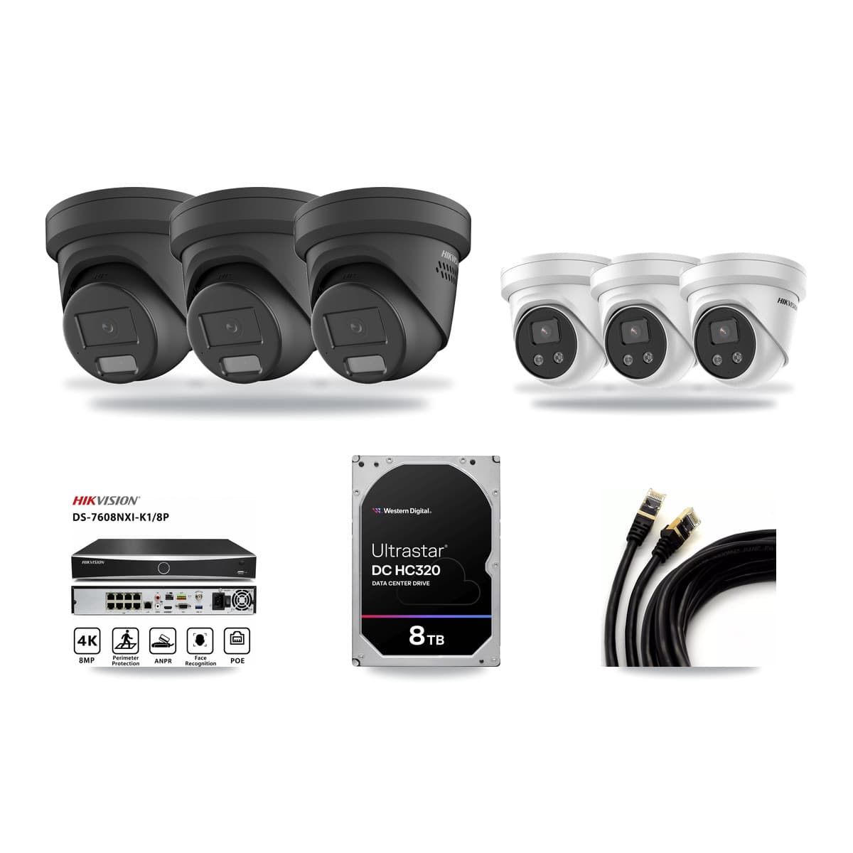 Hikvision 8-Channel 4MP – 5MP CCTV Kit — 3 Black 4MP + 3 5MP Turret Cameras + 8TB Recording - Image 1