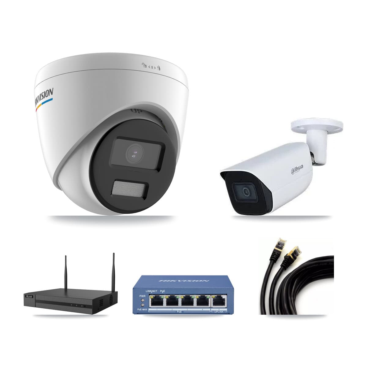 4-Channel 2MP – 5MP CCTV Kit — 3 2MP Turret + 1 5MP Bullet Cameras + 3TB Recording (NVR-104MH-D Recorder)