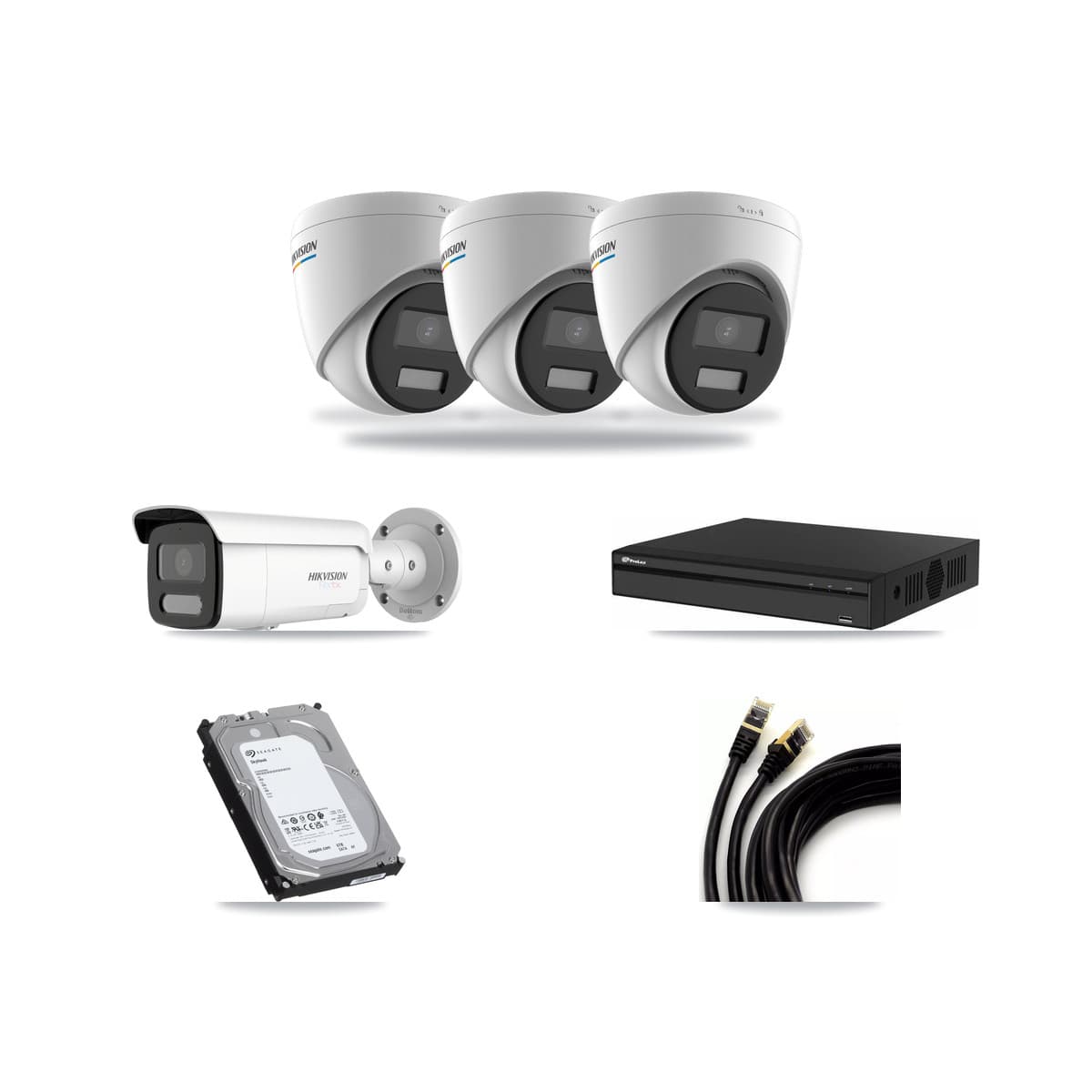 Hikvision & Prolux 4-Channel 2MP – 4K CCTV Kit — 3 2MP Turret + 1 4K Bullet Cameras + 6TB Recording - Image 1