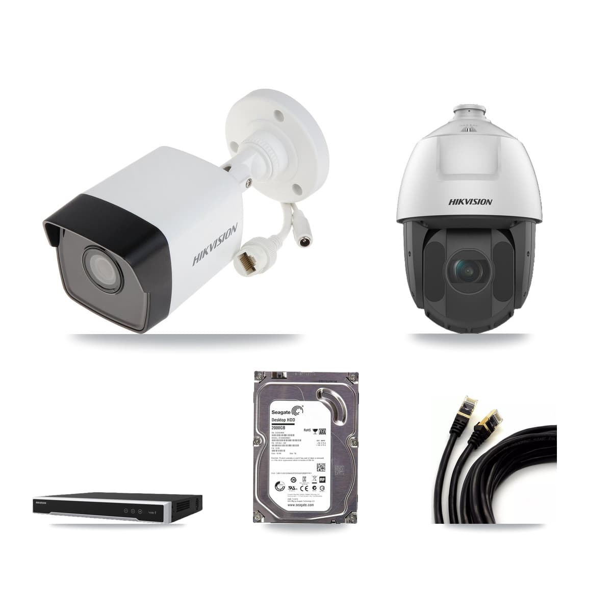 Hikvision 8-Channel 2MP – 5MP CCTV Kit — 1 5MP Bullet + 1 2MP PTZ Cameras + 2TB Recording (DS-7608NI-M2 Recorder)