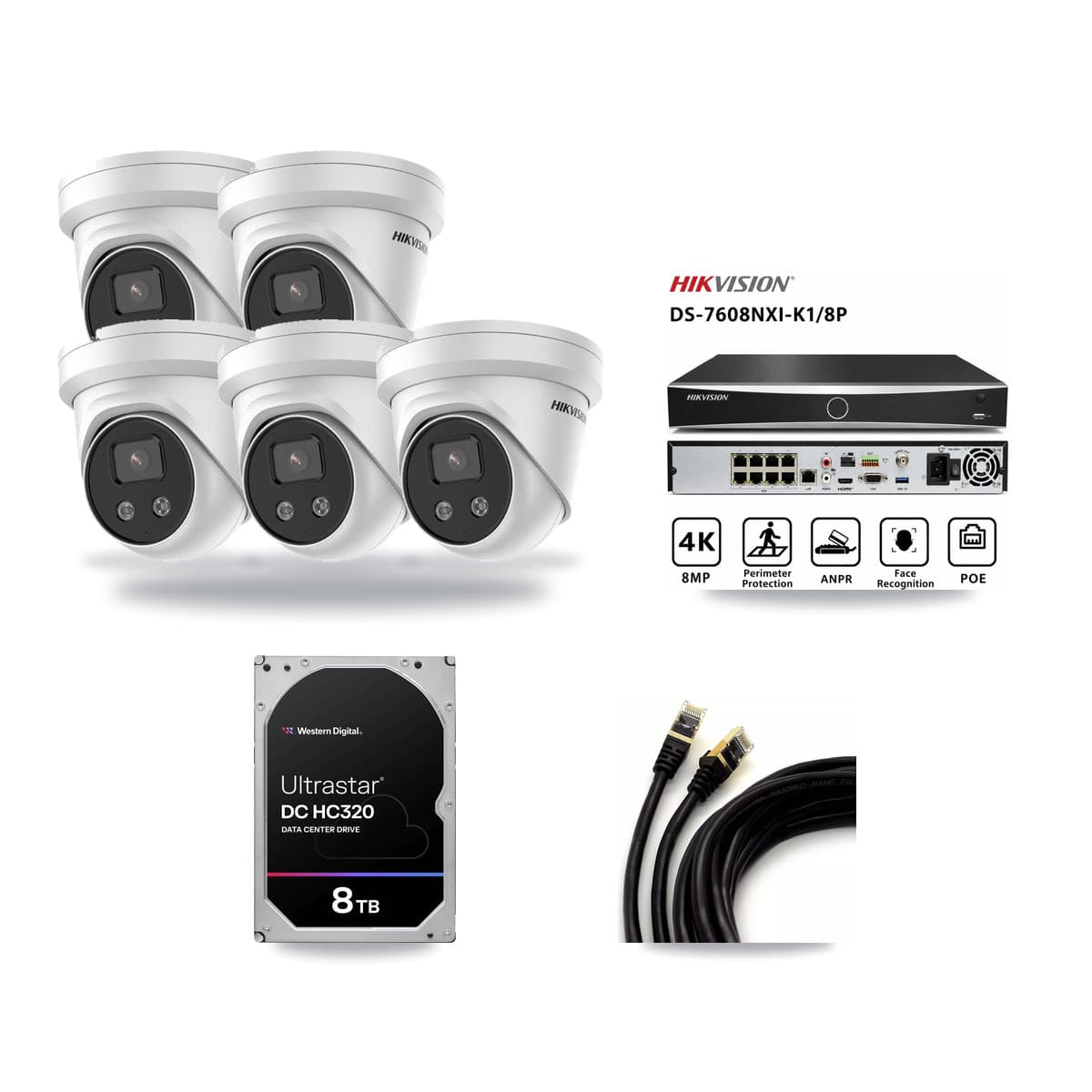 Hikvision 8-Channel 5MP CCTV Kit — 5 Turret + 1 Dome Cameras + 8TB Recording - Image 1
