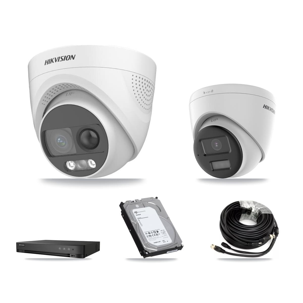 Hikvision 4-Channel 5MP CCTV Kit — 3 DS-2CE72KF3T + 1 DS-2CE78K0T Turret Cameras + 6TB Recording (IDS-7204HQHI Recorder) - Image 1