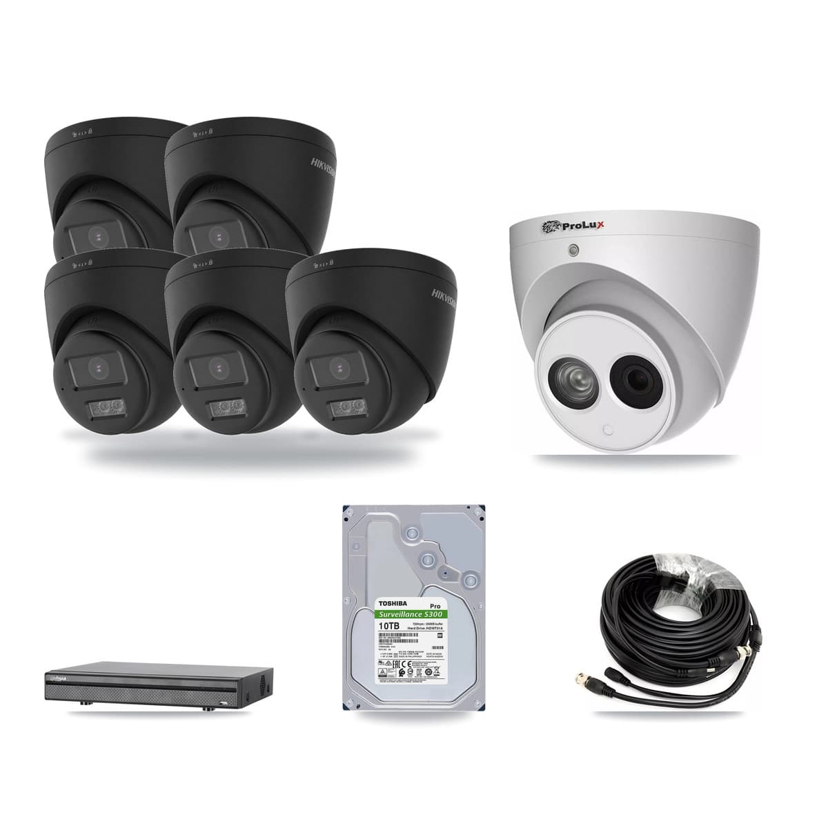 8-Channel 4MP – 4K CCTV Kit — 5 Black 4K + 1 4MP Turret Cameras + 10TB Recording (DH-XVR5108H Recorder) - Image 1