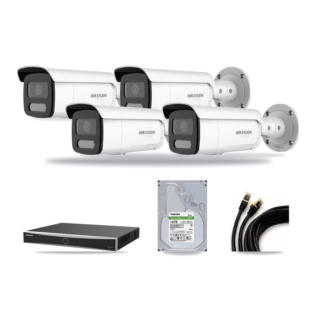 Hikvision 16-Channel 4K CCTV Kit — 4 White Bullet Cameras + 10TB Recording (DS-7616NXI Recorder) - Image 1
