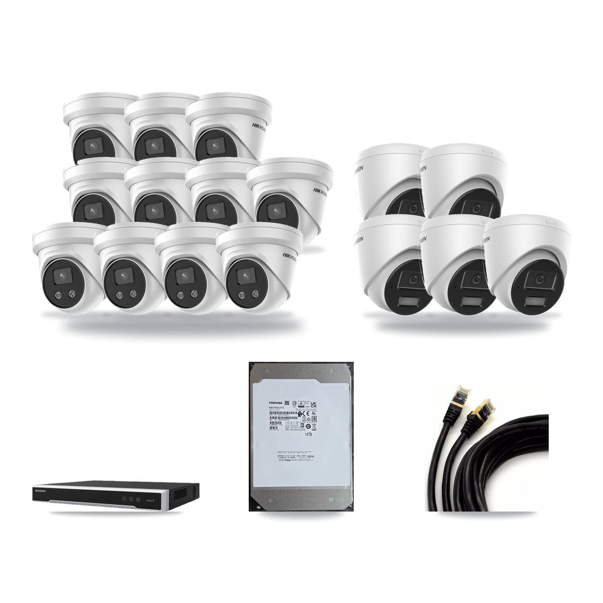 Hikvision 16-Channel 4MP – 5MP CCTV Kit — 5 4MP + 11 5MP Turret Cameras + 14TB Recording (DS-7616NI-M2 Recorder) - Image 1