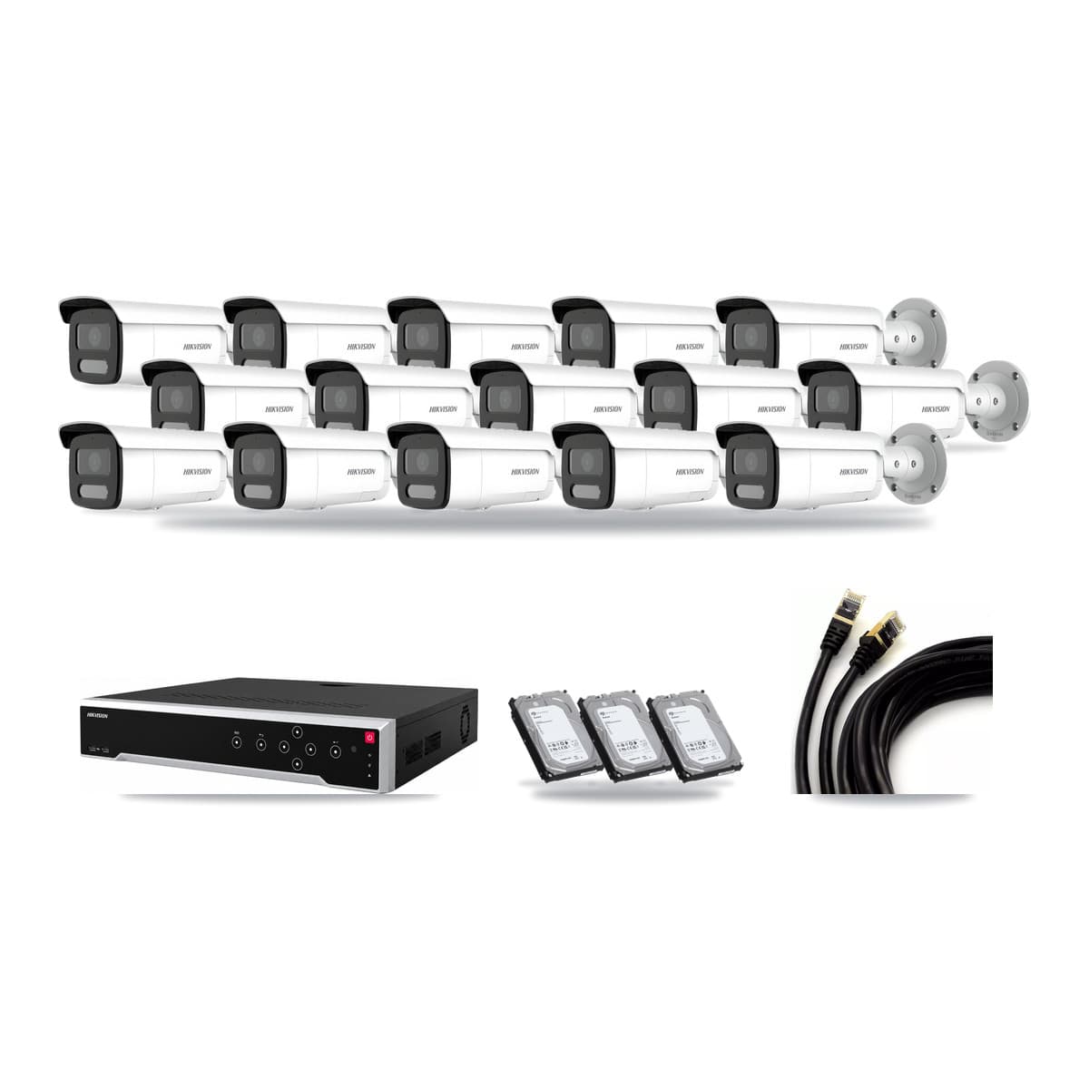 Hikvision 32-Channel 4MP CCTV Kit — 15 Bullet Cameras + 3× 6TB Recording - Image 1