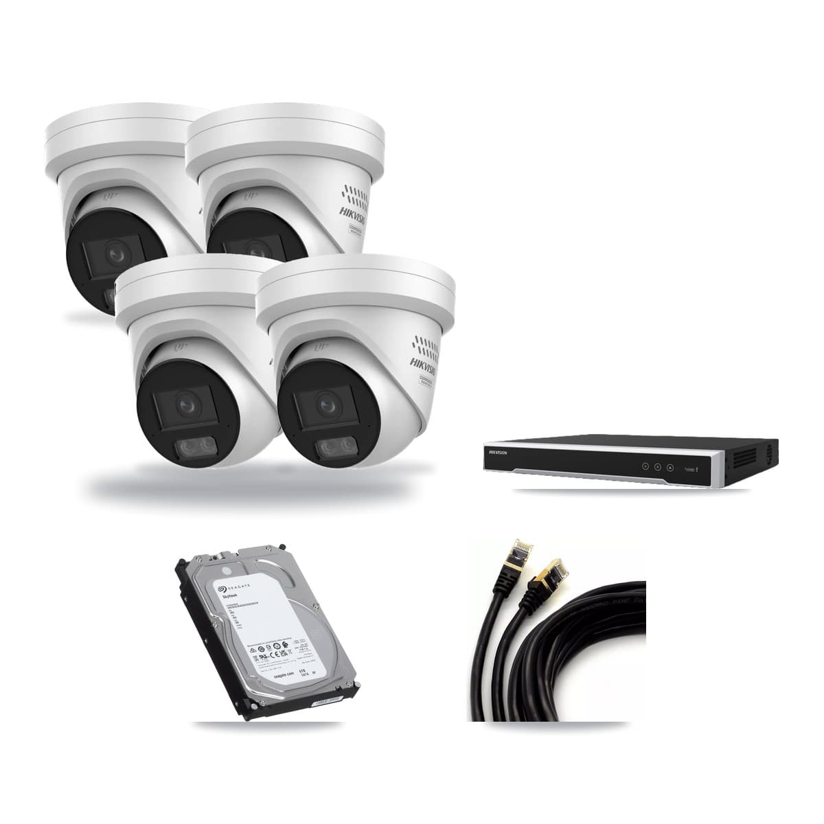 Hikvision 8-Channel 4MP CCTV Kit — 4 DS-2CD2347G3 Turret Cameras + 6TB Recording (DS-7608NI-M2 Recorder) - Image 1