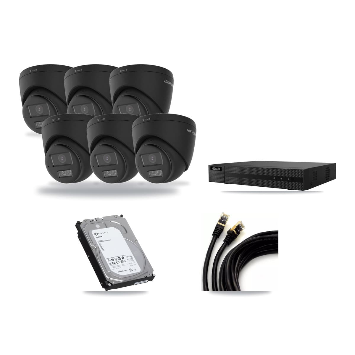 HiLook 8-Channel 4K CCTV Kit — 6 Black Turret Cameras + 6TB Recording - Image 1