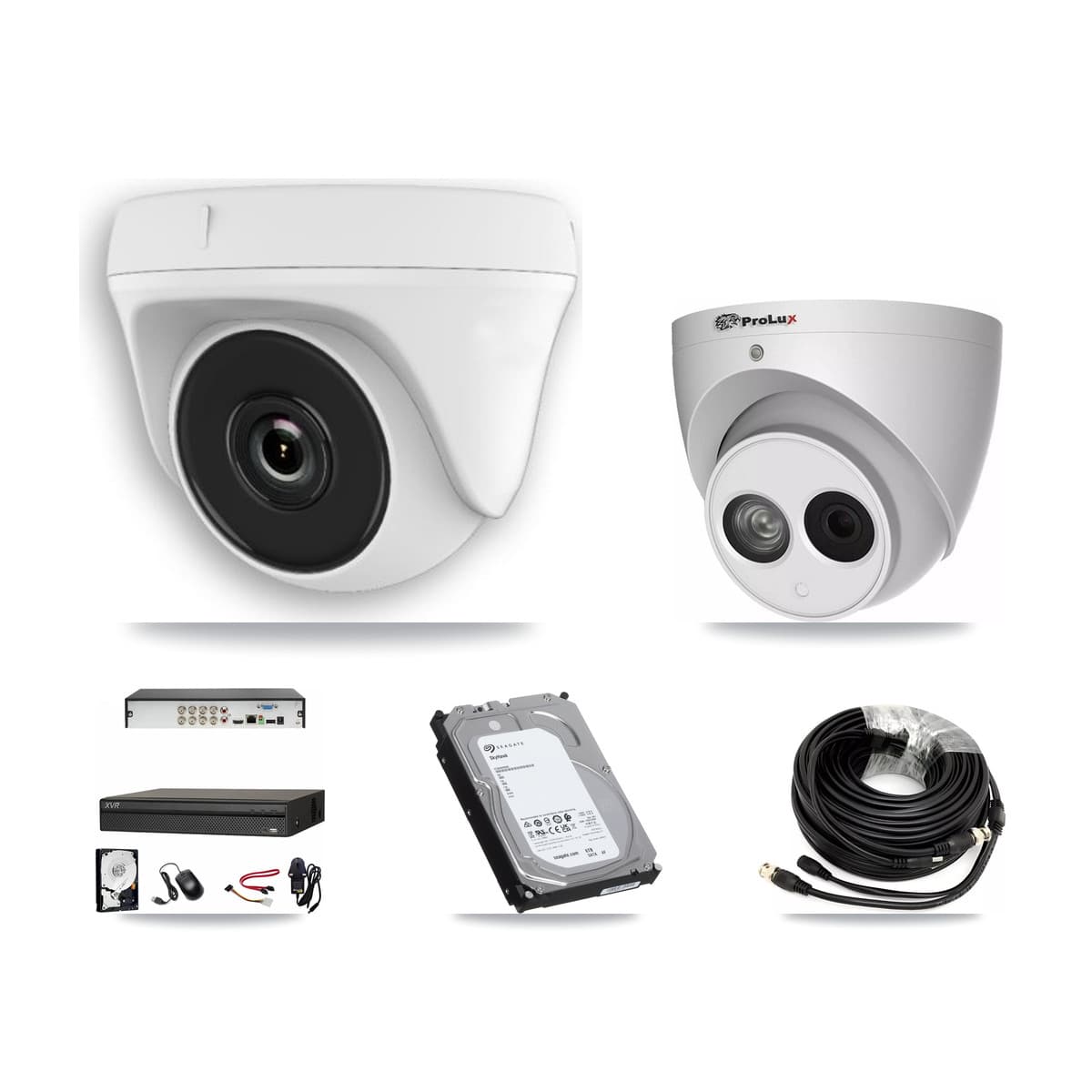 Prolux & Dahua 8-Channel 2MP – 4MP CCTV Kit — 7 White 2MP Dome + 1 4MP Turret Cameras + 6TB Recording (XVR-3108AD Recorder)
