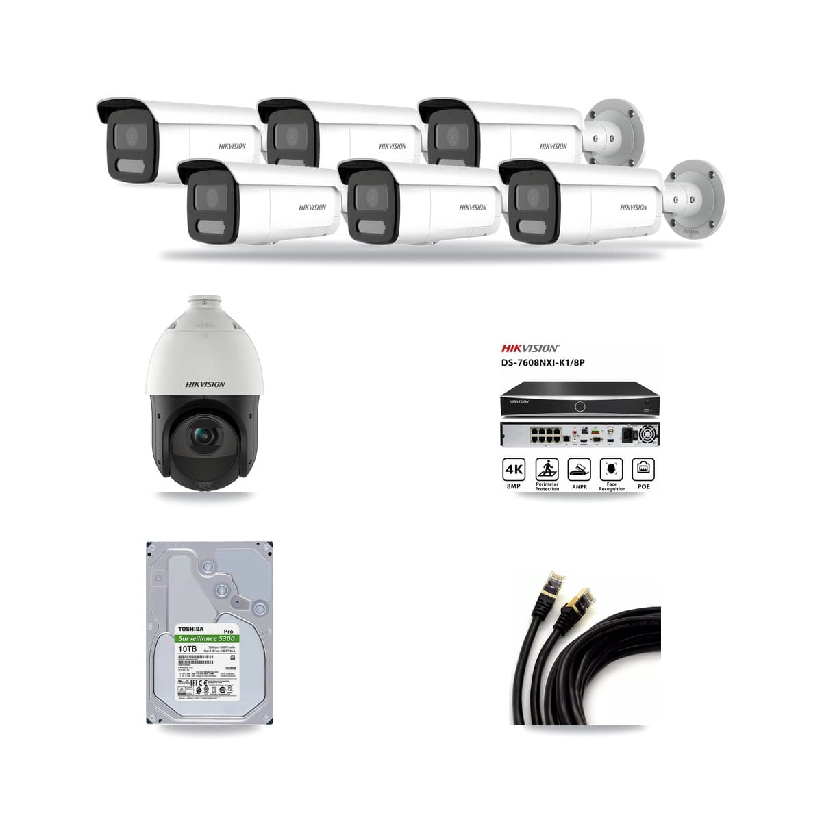 Hikvision 8-Channel 4MP CCTV Kit — 6 Bullet + 1 PTZ Cameras + 10TB Recording - Image 1