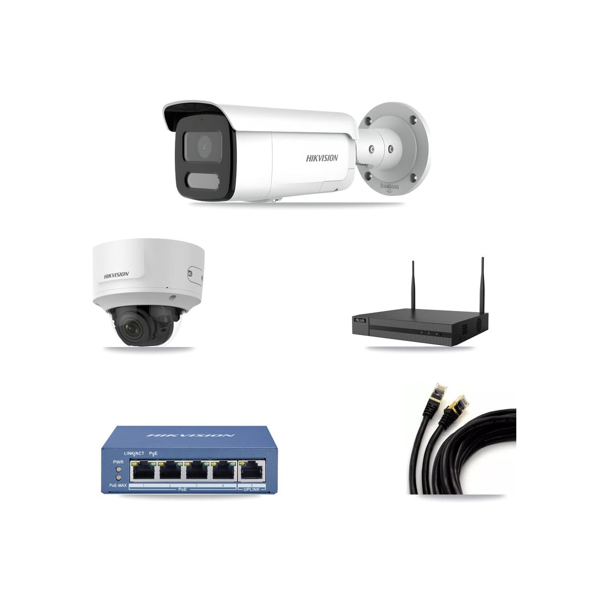 Hikvision & HiLook 4-Channel 2MP – 4MP CCTV Kit — 1 2MP Dome + 2 4MP Bullet Cameras + 3TB Recording