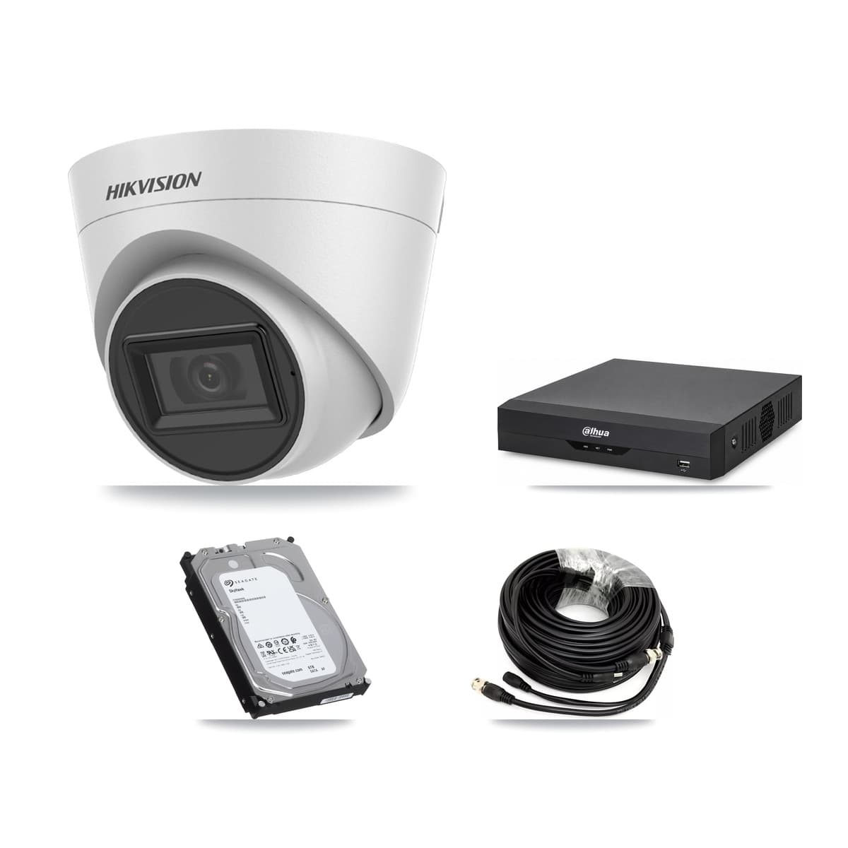 Hikvision & Dahua 4-Channel 5MP CCTV Kit — 4 White Turret Cameras + 6TB Recording