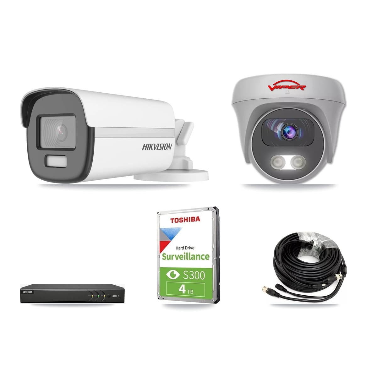4-Channel 5MP – 4K CCTV Kit — 1 4K Bullet + 1 White 5MP Cameras + 4TB Recording (AN-DV4-8MP Recorder)