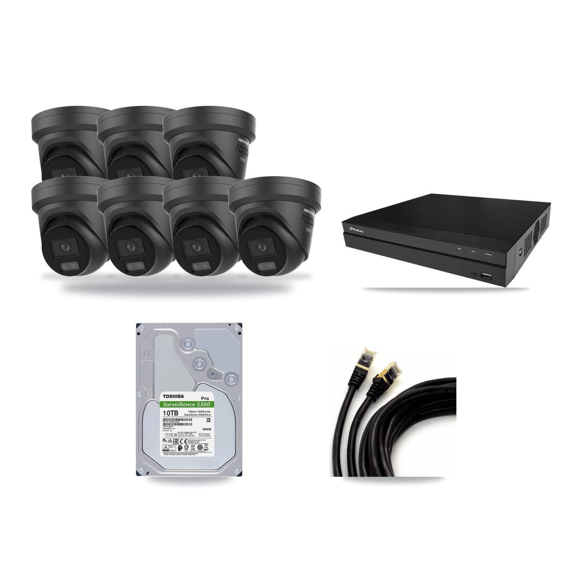 Hikvision & Prolux 8-Channel 4K CCTV Kit — 7 Black Turret Cameras + 10TB Recording - Image 1
