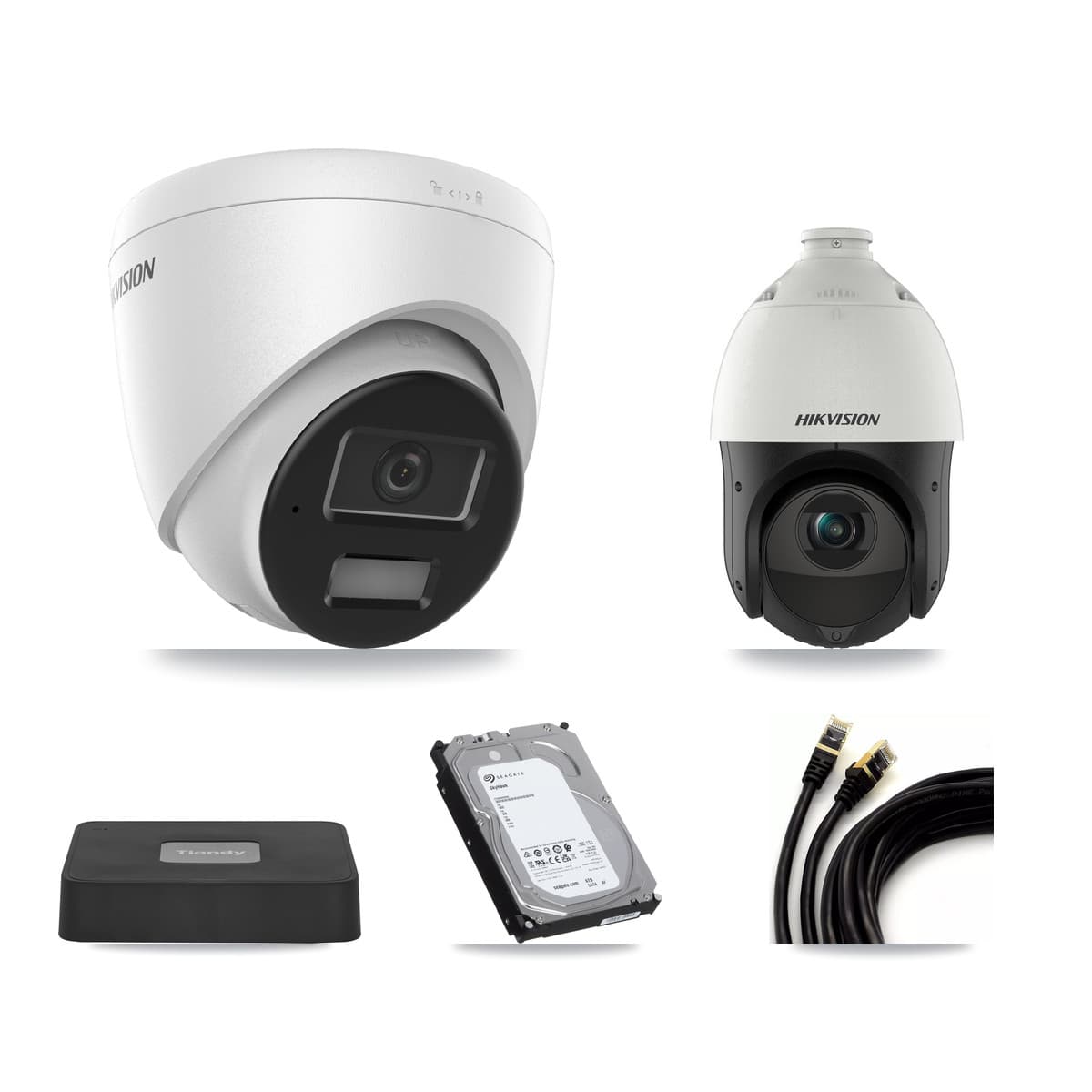 Hikvision & Tiandy 4-Channel 4MP CCTV Kit — 3 Turret + 1 PTZ Cameras + 6TB Recording