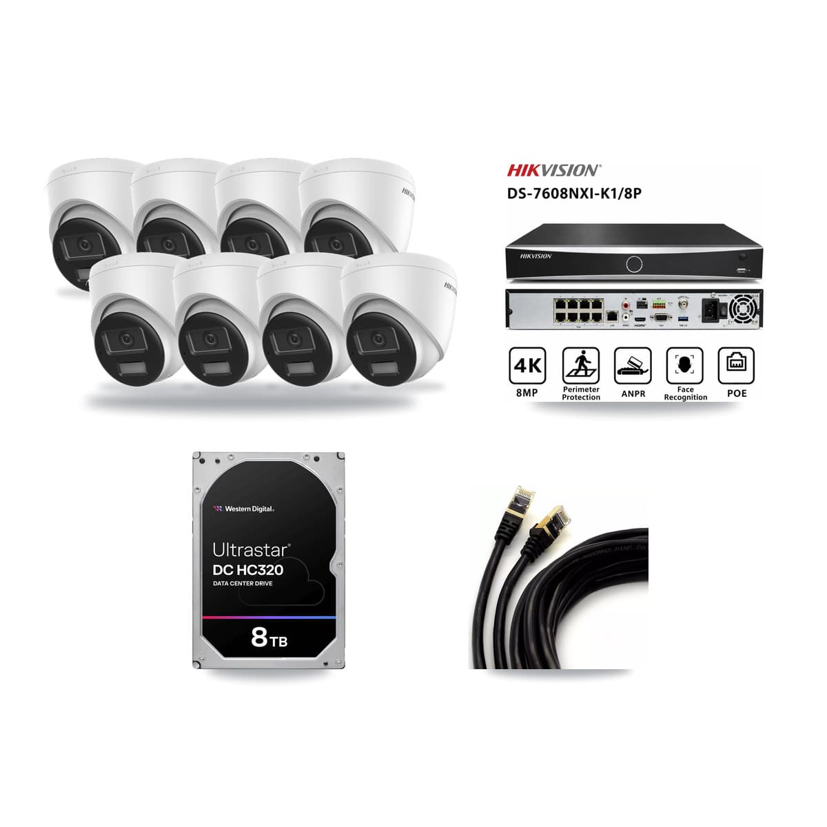 Hikvision 8-Channel 4K CCTV Kit — 8 DS-2CD1383G2-LIU Turret Cameras + 8TB Recording (DS-7608NXI-K1/8P Recorder) - Image 1