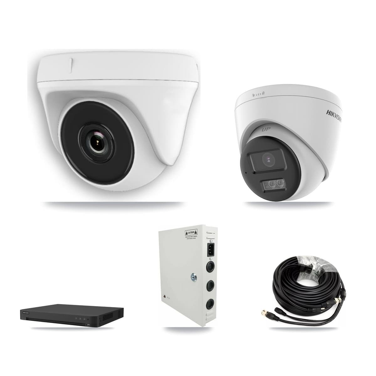 Hikvision 32-Channel 2MP – 5MP CCTV Kit — 6 DS-2CE78K0T-LTS 5MP Turret + 13 White HDT-2MP-N20W-2.8MM 2MP Dome Cameras + 2× 8TB Recording (IDS-7232HQHI-M2/XT Recorder) - Image 1